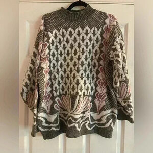 Vintage J C & Louis Gray and Pink Patterned Women’s Large Sweater